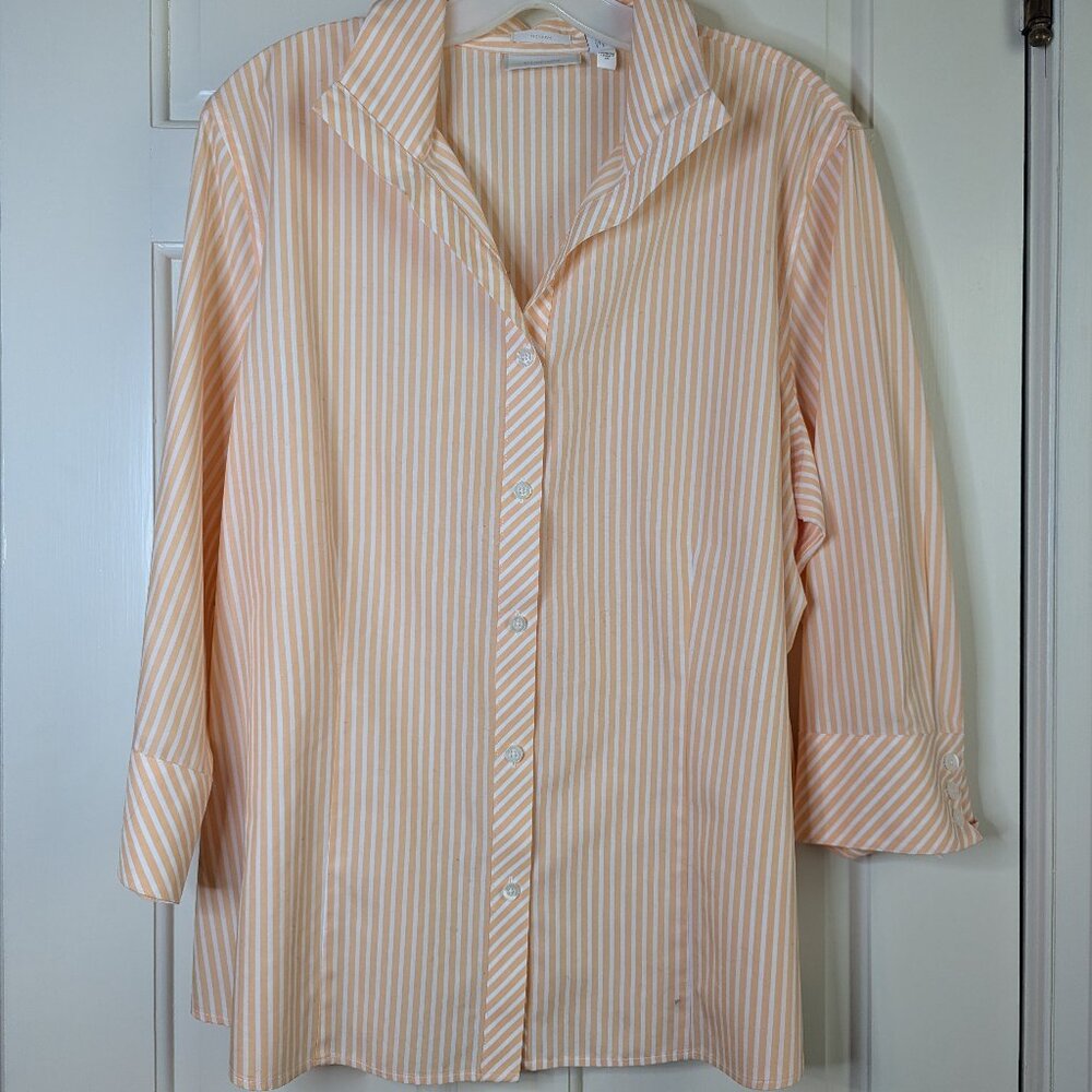 Chico's Orange & White Striped Button Down Blouse - Size 3